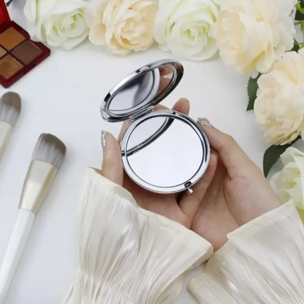 Bridesmaid Gift Silver Engraved Compact Mirror – Luxe Dual-Sided Makeup Mirror